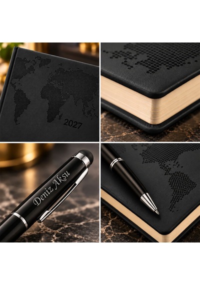 Bk Gift Kişiye Özel 378 Termo Deri Tarihli Ajanda & Siyah Touch Pen Tükenmez Kalem-11