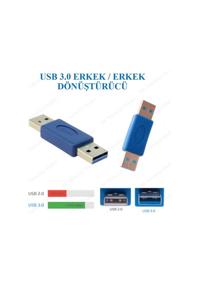 USB 3.0 Erkek - Erkek M/M Cinsiyet Değiştirici Adaptör