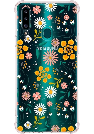 Samsung Galaxy A20s Uyumlu Köşe Korumalı Antişok Kapak Çiçek Tasarımlı Şeffaf Kılıf
