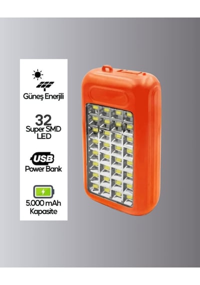 Gold Silver Gs-875 Güneş Enerjili Powerbank Ve 32 Led Işıldak Turuncu