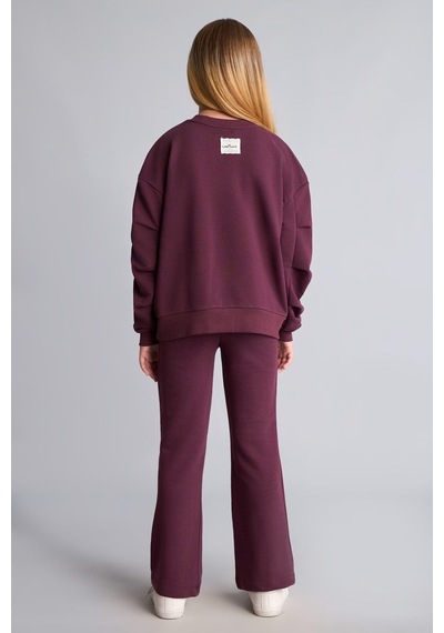 Defacto Bisiklet Yaka Sweatshirt Ve Nervürlü Pantolon 2li Takım Kız Çocuk I3868a826aupr217 Mor-pr217