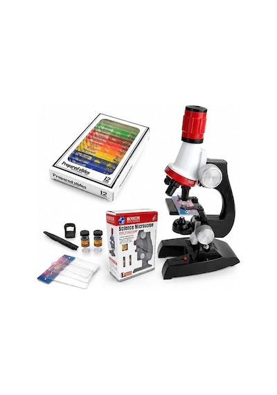 Eğitici Çocuk Mikroskop Kiti Led Işıklı Zoomlu 100x 400x 1200x Büyütmeli Bilim Seti