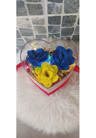 Fanuslu Işıklı Solmayan Gül - Fenerbahçe Hediye Kutusu Mavi - Sarı