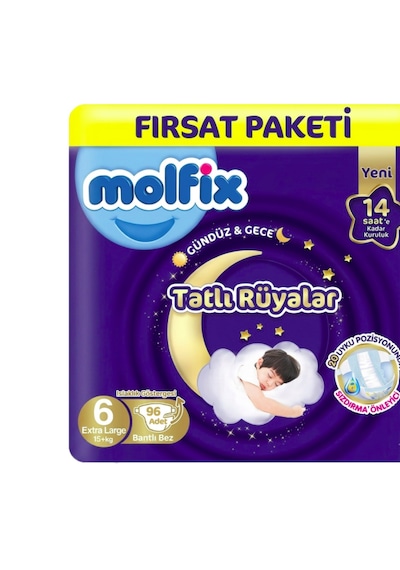 Molfix Tatlı Rüyalar 6 Beden Bebek Bezi 48x2 96 Adet 6 Numara