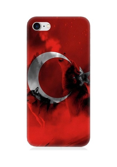 Apple Uyumlu iPhone 7 Türk Bayrağı Ve Kurt Desenli Silikon Kılıf