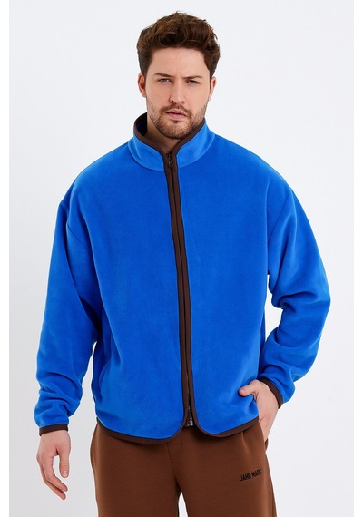 JAHR MARC Fermuarlı Dik Yaka Mavi Polar Ceket - XL Mavi