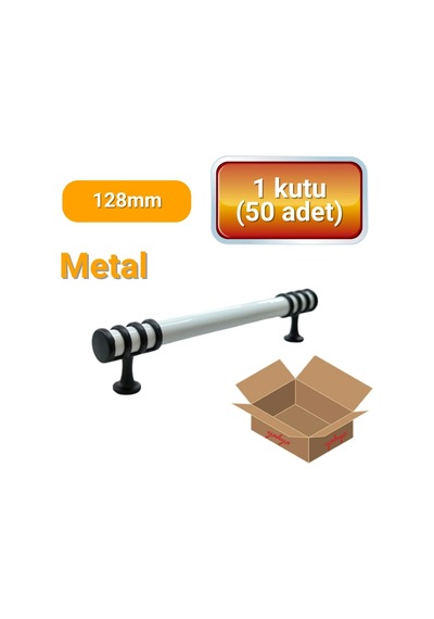 50 Adet Halka Boru Siyah Beyaz Metal Mobilya Kulpu 128mm Beyaz - Siyah