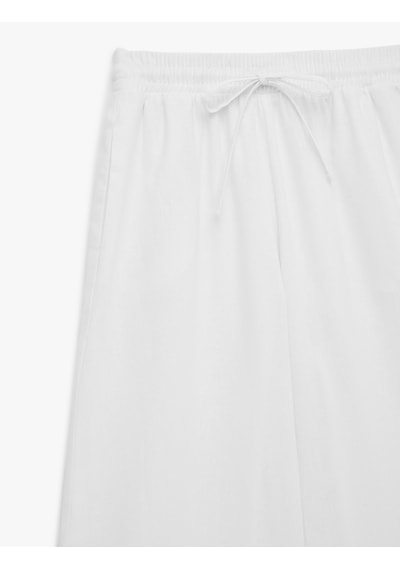 Koton Beli Lastikli Cepli Geniş Paça Keten Pantolon Beyaz 6sak40035pw