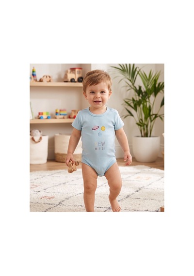 Mother Love %100 Organik Pamuk 2'li Kısa Kol Body 0-36 Ay Mavi