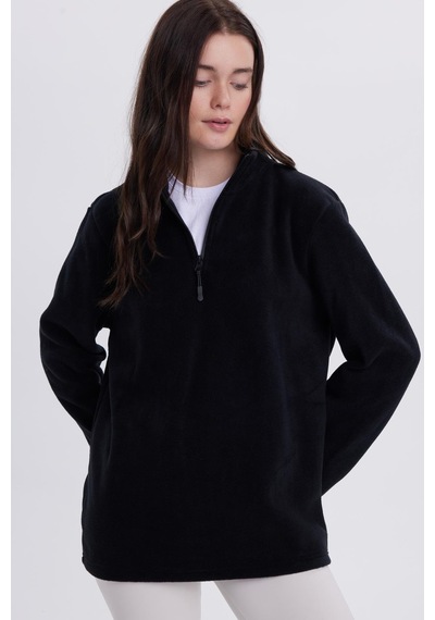 Tudors Kadın Standart Fit Anti-pilling Tüylenme Yapmayan Soğuk Geçirmez Siyah Bato Yaka Polar Sweatshirt-41776 SiYAH