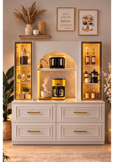 Led Aydınlatmalı Kahve Köşesi Valencia Bronz Reflekte Cam Vitrinli Çok Amaçlı Mutfak Dolabı Aytası Led Aydınlatmalı Kahve Köşesi Valencia Bronz Reflekte Cam Vitrinli Çok Amaçlı Mutfak Dolabı Aytası