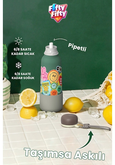 750 Ml Pipetli Sızdırmaz Paslanmaz Çelik Termos Matara El Askılı Bpa İçermez 750ml 1106ff Sarı