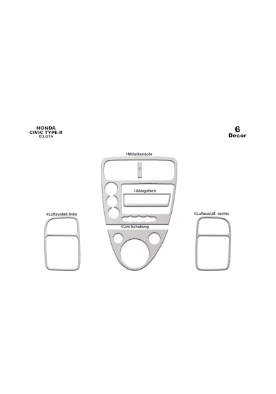 Honda Civic Type R Torpido Kaplama 2001-2006 6 Parça Alüminyum