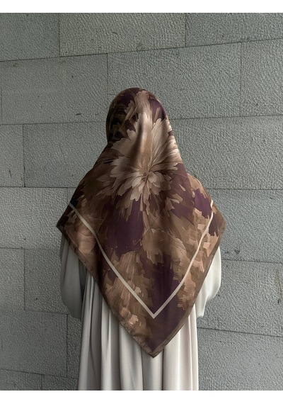 Qalortex Scarf Pamuklu Soft Luna Desen Eşarp-kahve/mürdüm Kahve-Mürdüm