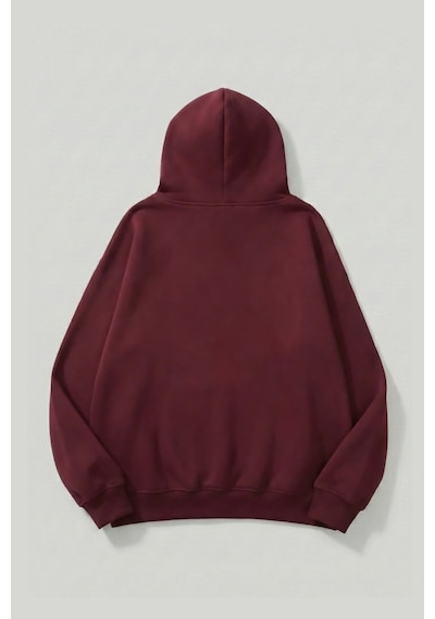 Uyguntarz Unisex Yumuşak Dokulu Error Baskılı Tasarım Oversize 3 İplik Hoodie Sweatshirt Bordo