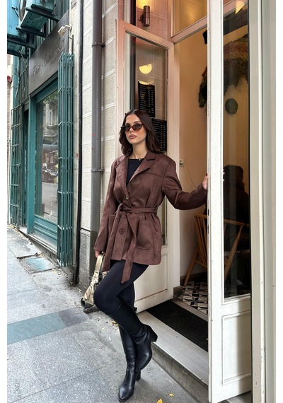 Myloore Kadın Kahve Süet Kemerli Blazer Ceket Mlb104 Camel/kahve