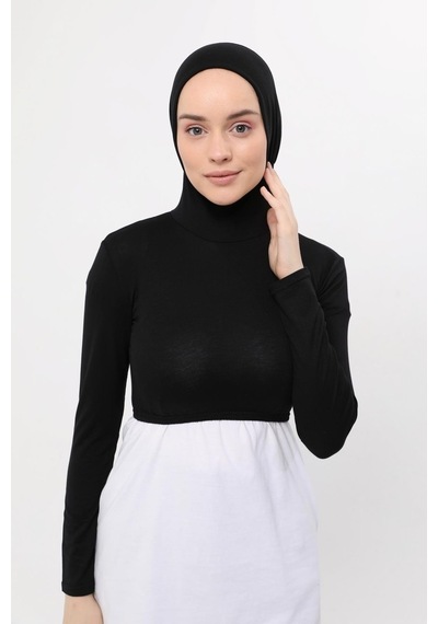Altobeh Uzun Kollu Boyunluklu Boneli Yarım Body Siyah Çok Renkli