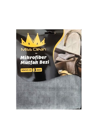 Miss Clean Mikrofiber Mutfak Temizlik Bezi 40 40 Cm Leke Tutmaz Koku Yapmaz 3 Adet Gri Diğer