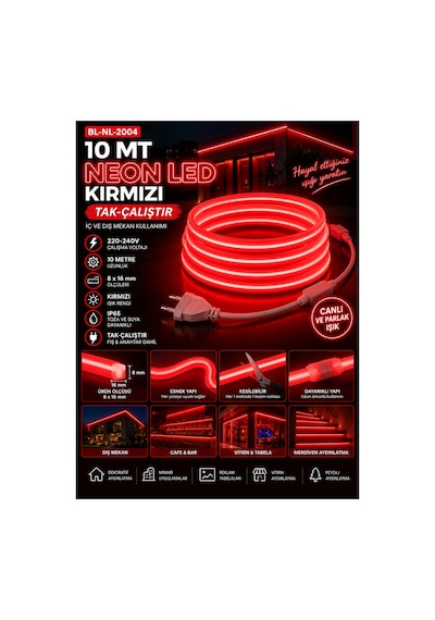 10 Metre Kırmızı Neon Led 220v Tak Çalıştır Ip65 Esnek Hortum Led Ultra Parlak İç Dış Mekan Dekoratif Aydınlatma Kırmızı - 920214632 Kırmızı 10 Metre Kırmızı Neon Led 220v Tak Çalıştır Ip65 Esnek Hortum Led Ultra Parlak İç Dış Mekan Dekoratif Aydınlatma Kırmızı - 920214632 Kırmızı