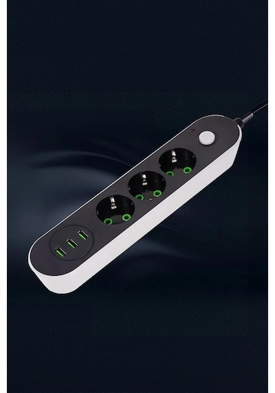Termal Akım Korumalı Akıllı 3 Lü Grup Priz Ve 3 Lü Usb Şarj Portu 2m Uzatma Kablolu 0