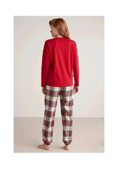 Angbutik Nautıca W606 Kadın Uzun Kollu Ekoseli Pijama Takımı Kırmızı