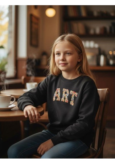 Kız Çocuk Art Yazılı Sweatshirt-16395 Siyah