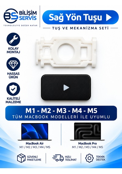 Apple Uyumlu Macbook Pro & Air M1-m2-m3-m4-m5 Sağ Yön Tuşu Ve Mekanizma Seti