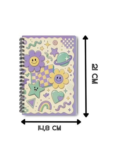 Nostaljik Estetik Papatya Ve Renkli Geometrik Tasarım A5 50 Yaprak 100 Sayfa Spiralli Çizgili Defter