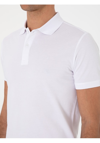 Beyaz Slim Fit %100 Pamuk Polo Yaka T-shirt