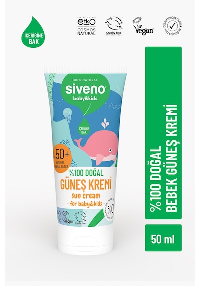 Siveno %100 Doğal Bebek Güneş Kremi Leke Karşıtı  Nemlendirici Bitkisel Vegan UVA UVB SPF 50+ 50 ML