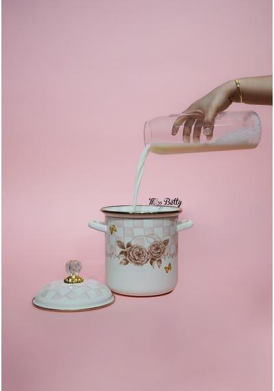 Rosadora Emaye Kuşkonmaz Bakraç Dekoratif Çok Amaçlı Vintage Pembe