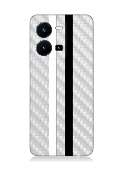 Vivo Y22s Uyumlu Silikon Kılıf Siyah Beyaz Metal Motif