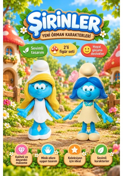 Lisanslı Orjinal Şirinler Kayıp Köy Şirine Ve Smurfblossom 2 Li Eğlenceli Figür Seti