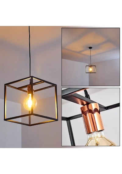 Riolıght Modern1,retro1,rustik1 Küp Metal Tekli Sarkıt Avize 25cm X 25cm Siyah