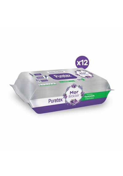 Puretex Yüzey Temizlik Havlusu Mor Bitkiler 12x100 1200 Yaprak Beyaz