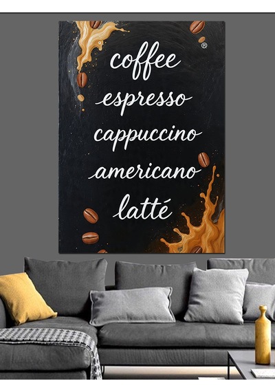 Ahşap Tablo Kahve Çeşitleri Yazı Posteri
