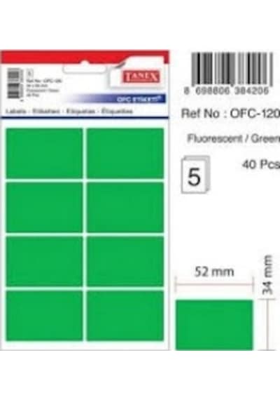 Tanex Ofis Etiketi Fosforlu Yeşil 34x52 5 Yaprak 40 Etiket