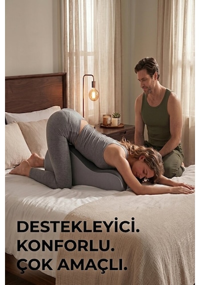 Premium 27 Kama Şeklinde Ergonomik Pozisyon Yastığı Yatak, Kanepe, Yoga, Bel Ve Sırt Desteği Gri