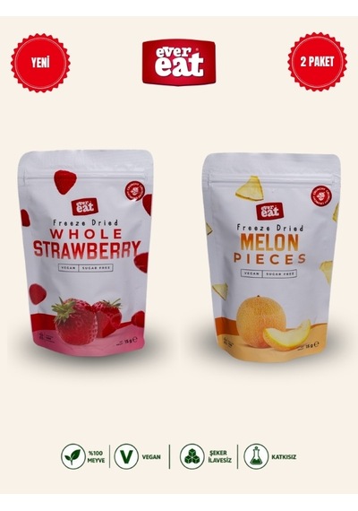 Evereat Çilek-kavun Freeze Dry Meyve Cipsi 2'li Paket Doğal Sağlıklı Atıştırmalık 1 Adet