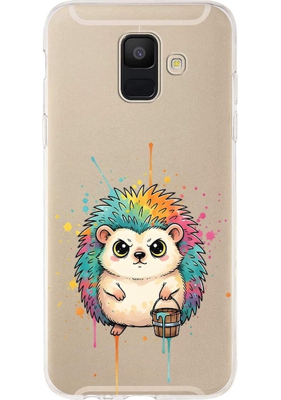 Samsung Galaxy A6 2018 İle Uyumlu Splash Kirpi Tasarımlı Şeffaf Silikon Kılıf Şeffaf