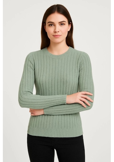 De'charme Erkek Bisiklet Yuvarlak Yaka Triko Kazak Pamuklu Kalın Fitilli Dokuma, Regular Fit Uzun Kollu Kışlık Model - Mint Yeşili