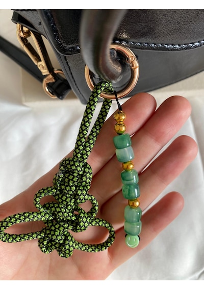 Lina&collection El Yapımı Çanta Süsü / Charm Yeşil Siyah Gold