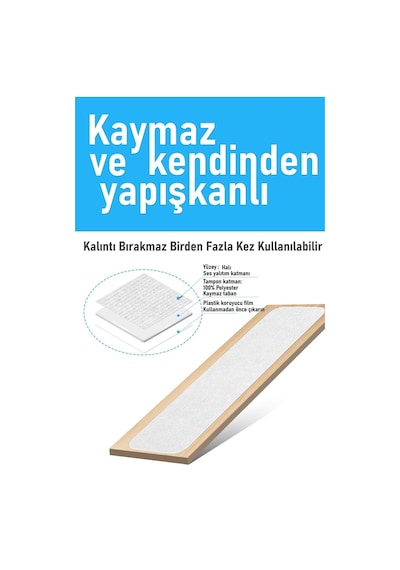 Halifleks Yapışkan Tabanlı Merdiven Basamak Paspası Rip Halı Kaymaz Tabanlı - Beyaz Null