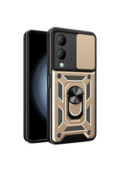 Vivo Y17s Uyumlu Kılıf Pars Lens Yüzüklü Silikon - Gold