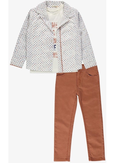 Mnk Baby & Kids Gömlek Pantolon T-shirt Daire Desen 3 Parça Erkek Çocuk Takım