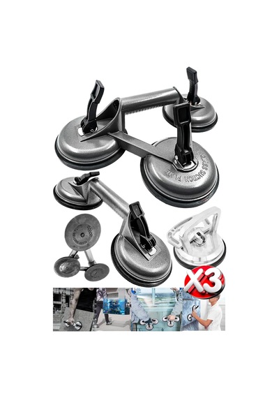 Premium Yüksek Kalite Cam Fayans Kaldırma Metal Alüminyum 3-2-1 3lü Set Cam Fayans Taşıma Vantuz
