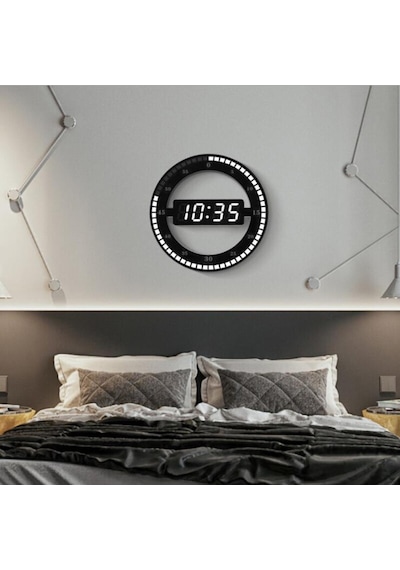Triline 3D Led Dijital Elektronik Modern Duvar Ve Masa Saati Tari Siyah