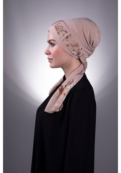 Hürrem Bone Bej Pratik Hazır Geçmeli Tesettür Bone Sandy Kumaş Desenli Şifon Bej Hürrem Bone Bej Pratik Hazır Geçmeli Tesettür Bone Sandy Kumaş Desenli Şifon Bej