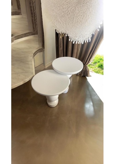 Simillo Wood Wooden Ahşap Beyaz Renk 2'li Set Fitilli Mantar Yan Sehpa Modern Fiskos Kod:5498405544 Beyaz