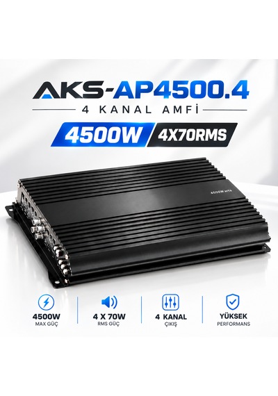 Aks-ap4500.4 Ab Class 4ohm 4x70w Rms 4500watt 4kanal Oto Amfi Anfi Amplifaktör